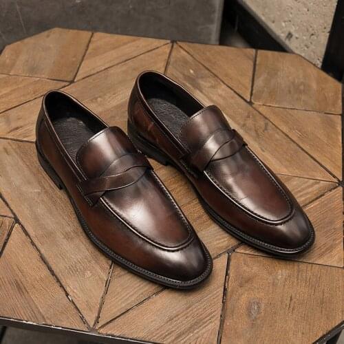 Formal Shoes Men Leather Office Shoes Men Classic Brown Dress Loafers Men Elegant Shoes Luxury Chaussure Homme H614