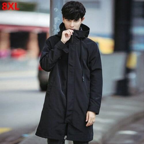 Tide brand large size youth large size windbreaker in the long section hooded loose and big size long jacket spring and autumn