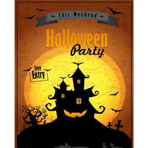 VinylBDS Photography Background Wood Halloween Party Backdrops Black Castle Bat For Party Kate Background Backdrop