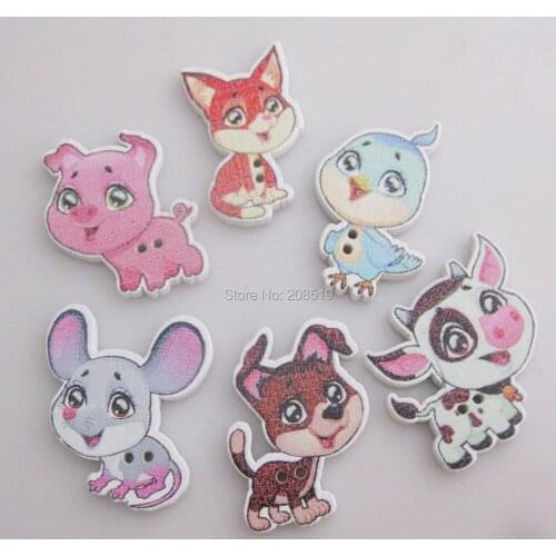 WBNNWK 200pcs mixed animal buttons for children clothes sewing accessories wood rabbit dot button