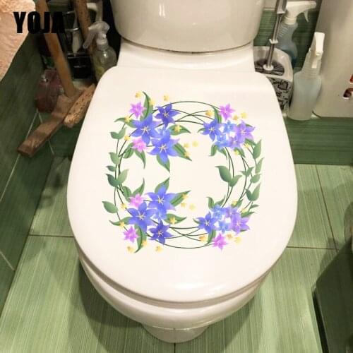 YOJA 20*20.2CM Fresh Blue Green Leaf Wreath Toilet Sticker Home Room Wall Decal WC Decor T1-0767