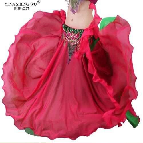 Double Colors Women Belly Dancing Clothes Full Circle Maxi Side Split Long Skirt Belly Dance Performance Skirt (without belt)