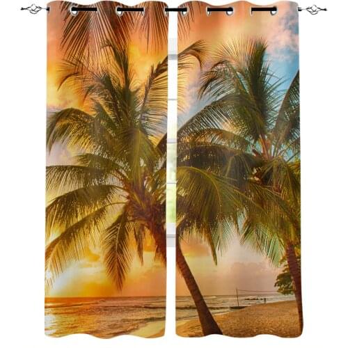 Sunset Coconut Tree Beach Sky Blackout Curtains for Children Kids Home Decor Bedroom Living Room High Shading Window Curtains