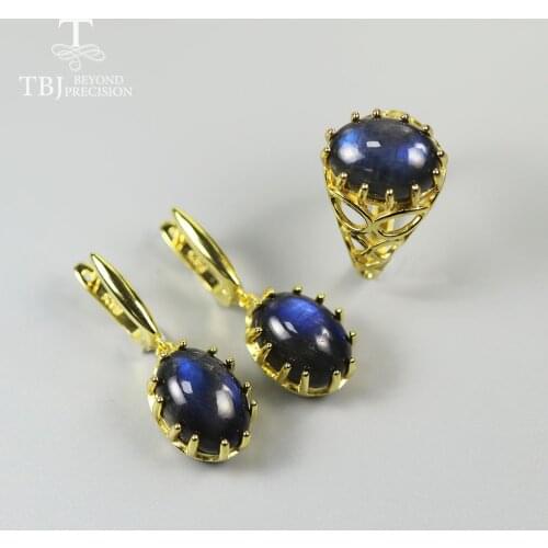 TBJ Natural Labradorite Gemstone Jewelry set oval 10*14mm 925 Sterling silver fine jewelry simple design for women wife gift