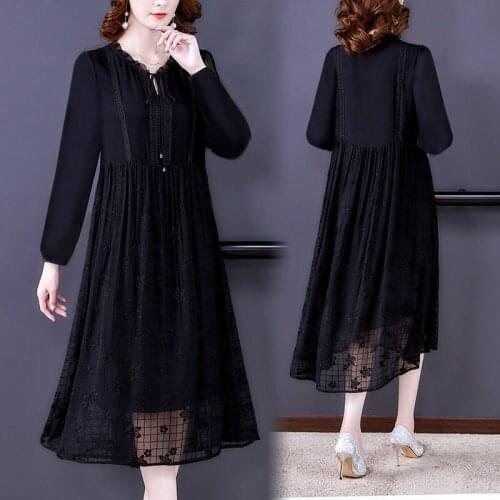 Large Size Autumn Clothing 2021 New Womens Lace Dress Lotus Leaf Collar Long Sleeve Black Fashion Trend Female Vestidos M262