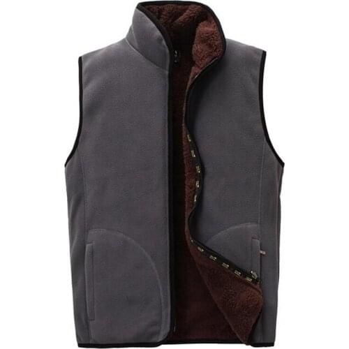 Waistcoat Windproof Sleeveless Jacket New Men Warm Fleece Vest Winter Thick 2 Sides Wearing Casual
