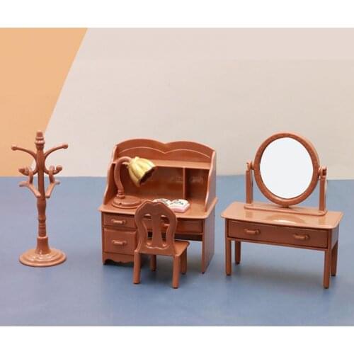 1Set Dollhouse Plastic Makeup Desk Coat Hanger Desk Lamp Mini Dollhouse Furniture Model Simulation Bedroom Furniture Accessories
