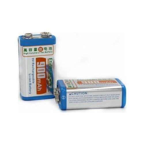 2PCS/lot ETINESAN 9v SUPER BIG 900mAh li-ion lithium Rechargeable 9Volt Battery Manufacturers warranty