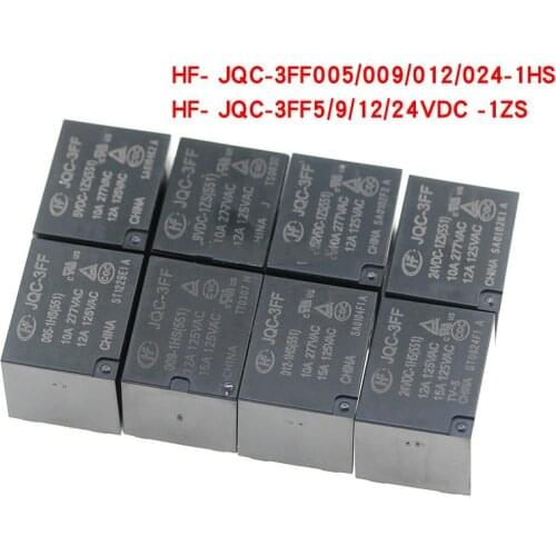 5PCS HF- JQC-3FF-5 005 9 009 12 012 24 024 VDC -1ZS 1HS Relay