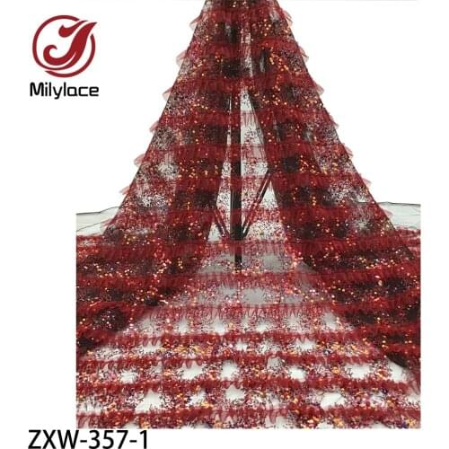 African Net Fabric Lace Applique Trim 2020 High Quality Lace French Nigerian Mesh Sequins Lace Fabrics for Wedding Dress ZXW-357
