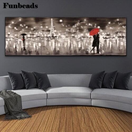 Large Paris city street diamond painting full drill square round diamond embroidery Abstract couple kiss landscape FF1030 FF1030