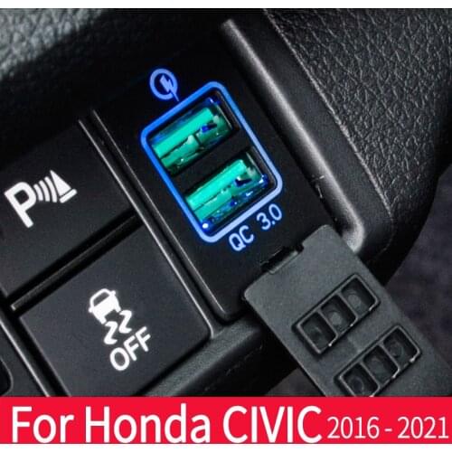 USB Car Charger Dual QC3.0 Port Fast Adapter Mini Head Modification Accessories For Honda Civic 10th 2016 2017 2018 2019 2020