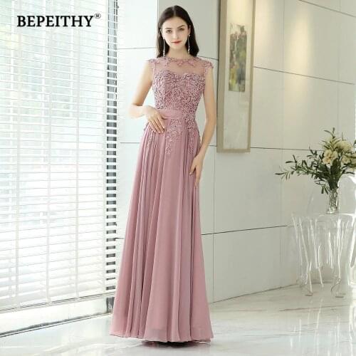 BEPEITHY Pink Long Evening Dresses 2020 Robe De Soiree Vintage Prom Dress With Belt Vestido De Festa Evening Gowns