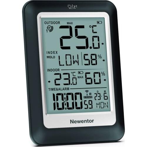 Newentor Q8 Weather Station Multifunction Wireless Sensors Outdoor Indoor Thermometer Humidity Trend Forecast Snooze Alarm Clock