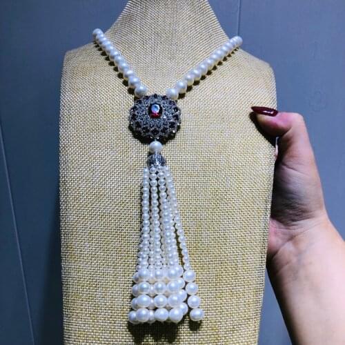 Chain long round accessories pendant necklace tassel necklace 8-9mm fresh water pearl tassel 4-9mm
