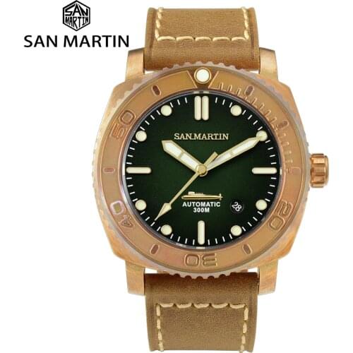 San Martin Diver Retro CuSn8 Bronze Watch Luxury Automatic Mechanical Men Watch Sapphire 30Bar Waterproof BGW9 Luminous Watches