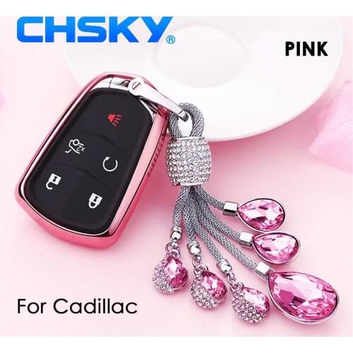 CHSKY Car Styling TPU Car Key Case Shell Crystal Chain For Cadillac CTS XTS ATS ATS-L XLS SRX Auto Key Car Covers Accessories