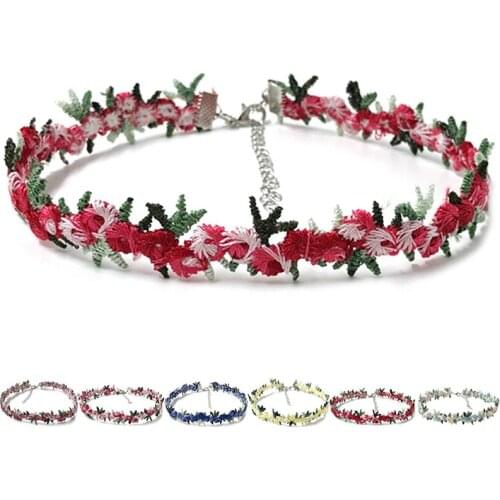 Flower Embroidery Choker Creative Vintage Clavicle Necklace Choker Necklace Sweet Clavicle Necklace Women Girls Jewellery