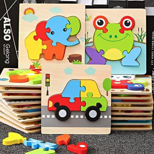 Wooden 3D Puzzle Jigsaw Wooden Toys For Children Cartoon Animal Puzzle Intelligence Kids Educational Toys Montessori Wooden Toy
