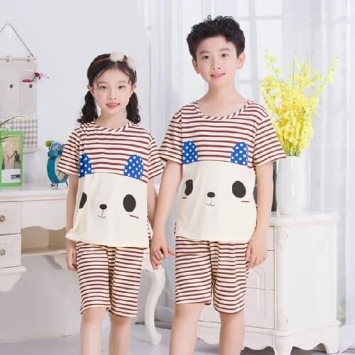 Stripe Children Tshirt + shorts Pajamas Boy Girl sleepwear Baby nighty Suit Child Clothes kids pyjamas suit Special Offer Cheap