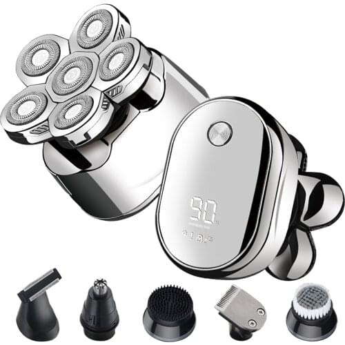 6 Blades Digital Display Rechargeable Electric Shaver Men Hair Beard Trimmer Electric Razor Wet Dry Men Face Shaving Machine