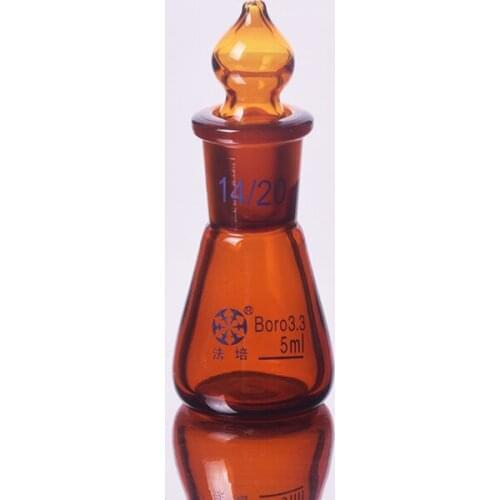 Brown conical flask with standard ground-in glass stopper,Capacity 5ml,joint 14/20,Erlenmeyer flask with standard ground mouth