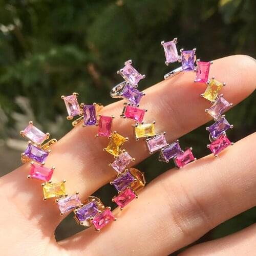 Personality Earrings for Womens Colored Zircon Exquisite Versatile Female Stud Earrings Ear Clips Fashion Trend Party Jewelry