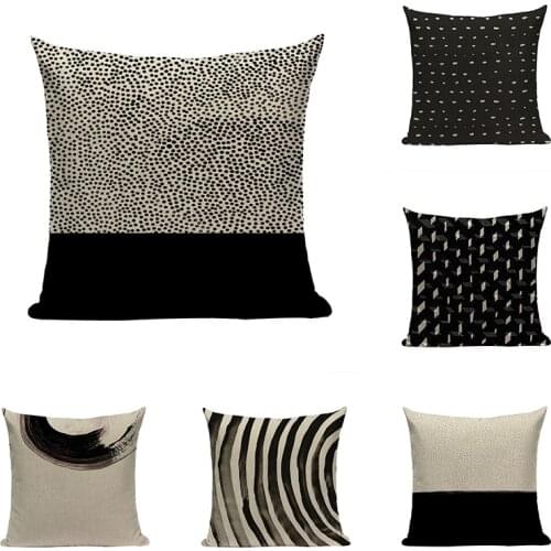 Linen Pillowcase Bedroom Sofa Decoration Style Dot Black Line Cushion Cover Plaid Pillowcase