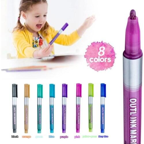 8 Color Double Line Outline Pen Dream Marker Pen Children Adult Drawing Marker Pen DIY Diary Graffiti Poster Card Outline Pen