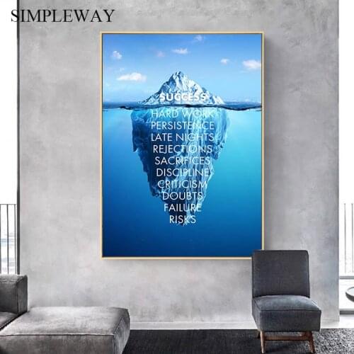 Motivational Poster Success Quotes Ice Mountain Reflection Print Nordic Wall Art Painting Home Office Room Decoration Picture