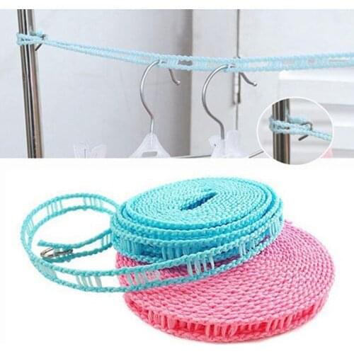 5m Length Nylon Non-slip Drying Clothes Hanger Rope Clothesline Washing Line With Metal Hook Laundry Storage Rack