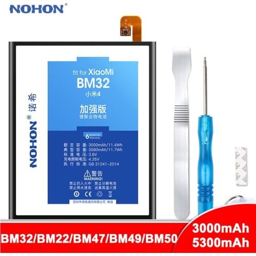 NOHON BM32 BM22 Battery For Xiaomi Mi 4 5 Max 2 Max2 Mi4 Mi5 Redmi 3 3S 3X 4X BM47 BM49 BM50 Phone Replacement Lithium Batteries