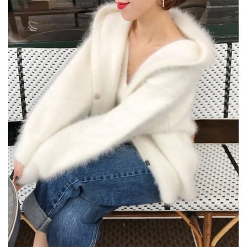 NEW women mink cashmere sweater cardigan with hooded lantern sleeve mink cashmere sweater cardigan free shipping S1910