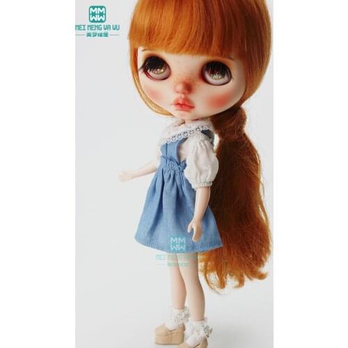 Clothes for doll fit fashion bunny T-shirt, denim strap dress for Blyth Azone 1/6 doll accessories