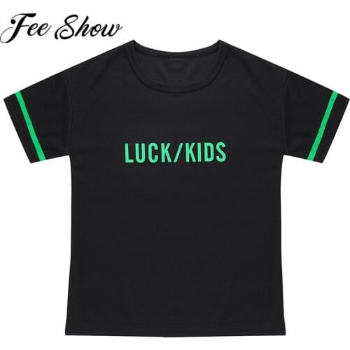 Unisex Girls Boys Pure Color Breathable Net Casual T-shirt Top Round Neck Short Sleeves Letters Print Sport Tops Kids T-Shirts