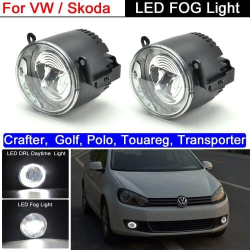 Front Bumper White LED Fog Light With Halo Daytime Running Light For VW Crafter Golf Polo Touareg Transporter For Skoda Fabia