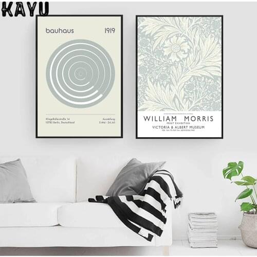 Posters and Prints Bauhaus Green Exhibition Poster Wall Art Picture William Morris Flower Leaf Canvas Painting for Room Decor
