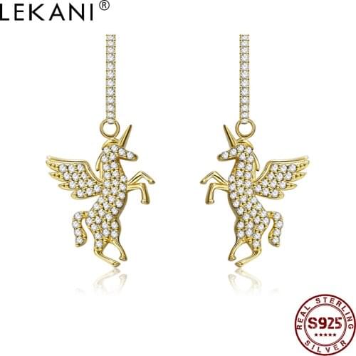 LEKANI S925 Sterling Silver Earrings For Women Unicorn Modelling Drop Earring Hot Selling Cute Fine Jewelry Anniversary Gift