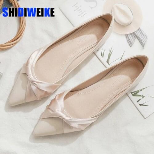 2021 Spring Summer Shoes Woman European Brand Ladies Flats Silk Bow-knot Espadrilles Shoes Pointed Toe Flats Shoes 32-43 AC453