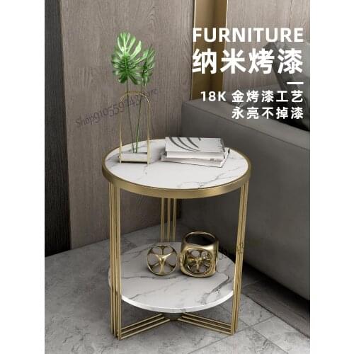 Nordic Sofa Side Table Italian Light Luxury Marble Simple Modern Bedside Table Small Coffee Table Double Round Table Corner Tabl