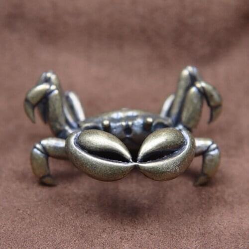 Pure Copper Solid Crab Simulation Animal Model Statue Figurine Miniature Tea Pet Ornaments Antique Brass Crafts Desk Decorations