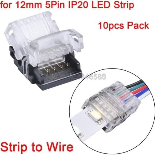 10pcs 5Pins LED Strip to Wire Quick Connector for 12mm 5050 RGBW IP20 Non-waterproof LED Strip to Wire Connection Terminals