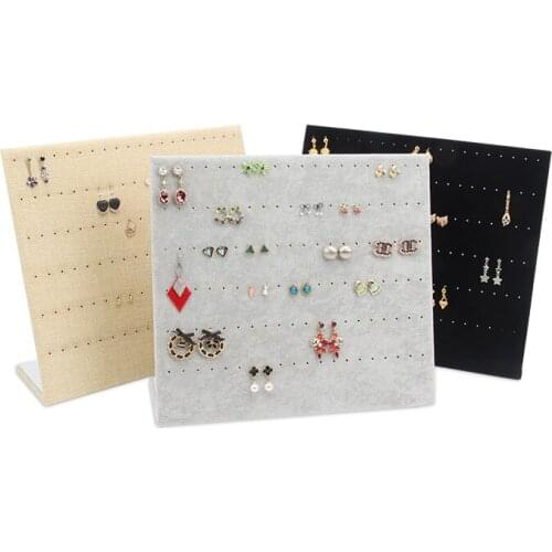 TONVIC Wholesale L Shape Earring Display Stand Holder Jewelry Rack With 120 Holes New Arrival Black/Gray/Yellow Linen