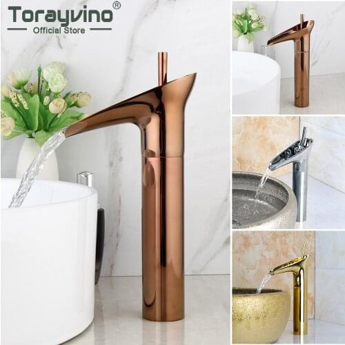 Torayvino Wine Glass Style Waterfall Single Lever Washbasin Bathroom Faucets Basin Sink Deck Mount Hot And Cold Mixer Water Tap