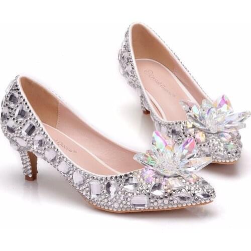 Crystal Queen Wedding Shoes Crystal Thin Heels Silver Pointed Toe Music Concert Banquet Personalized Gift Princess Lady Pumps