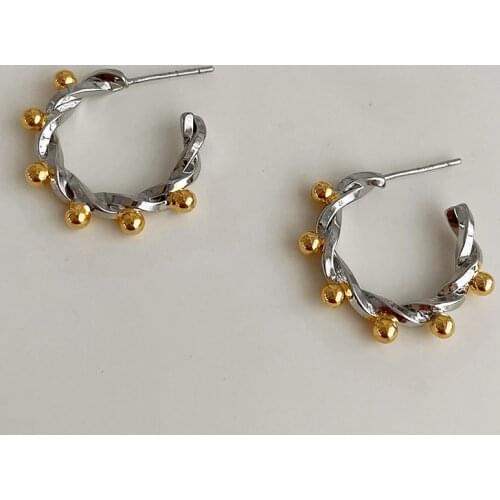 SRCOI Unique Mini Balls Gold Silver Color Hoops Earrings Open C-Shaped Geometric Circle Earrings For Women Fashion Accessories