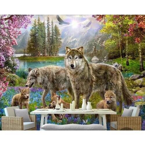 Beibehang Vinyl wall Custom silky wallpaper new forest big wolf stereo landscape TV sofa background wallpaper home decorations
