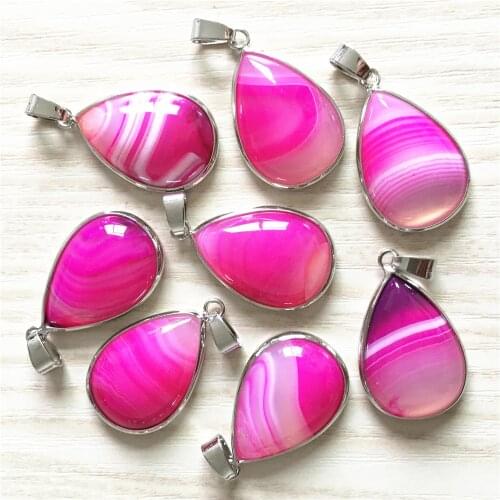 High Quality Edging Natural Rose Red Agates Onyx Stone Pendants Charms Water Drop for Jewelry Making 12pcs 25*18MM Dropshipping