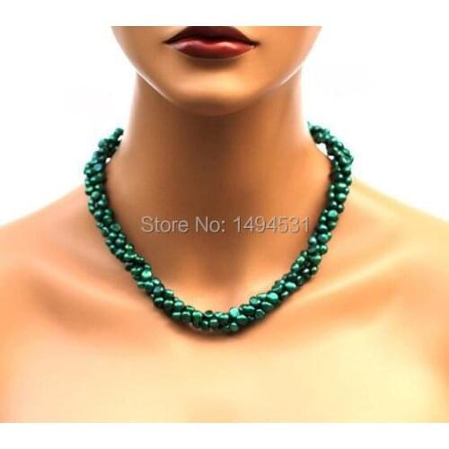 Wholesale Pearl Jewelry - 3 Strands Dark Forest Green Genuine Freshwater Pearl Necklace - Wedding - Brides - Bridesmaids Gift