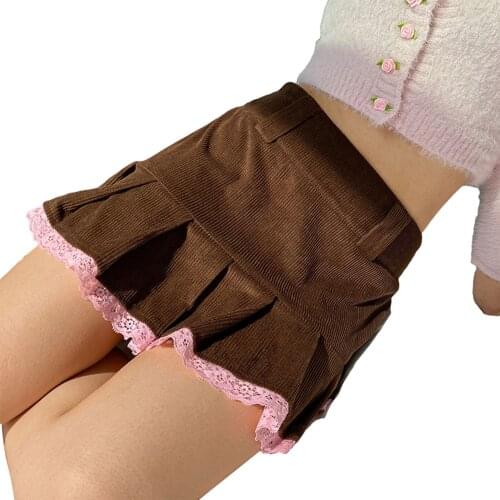 Ladies' Corduroy Fashionable High-Waisted Ruffled A-Line Mini Skirt To Set Off Your Figure